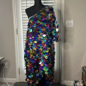 Rainbow dress one shoulder